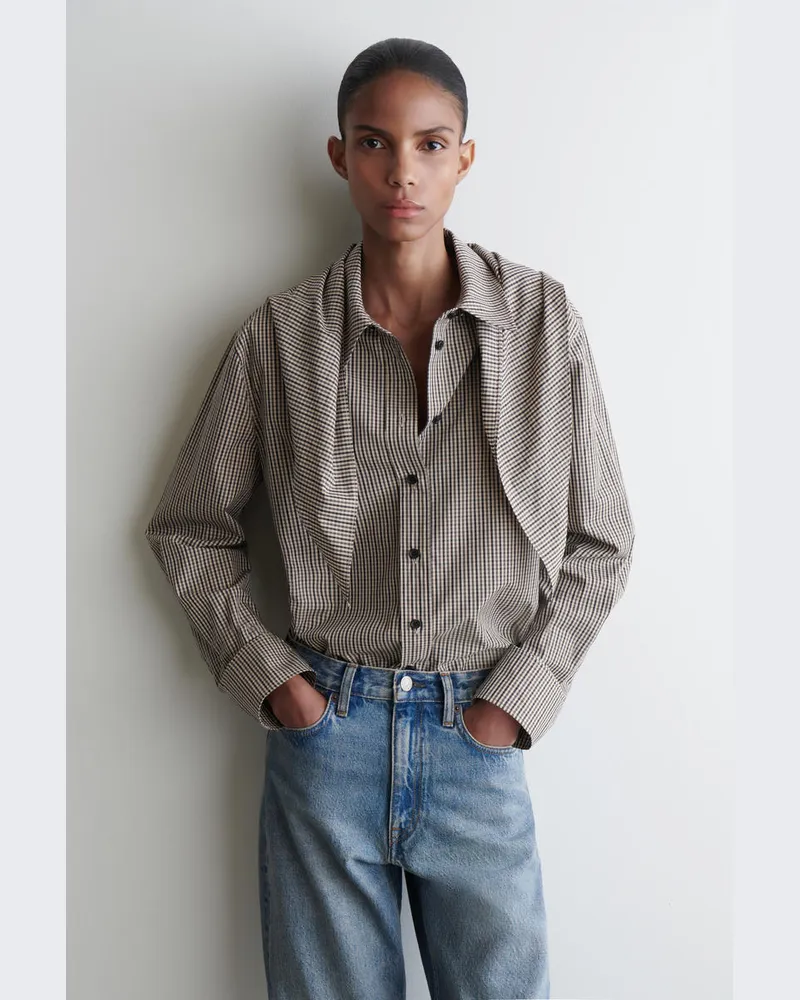 COS Kariertes Hemd Mit Schaldetail Beige