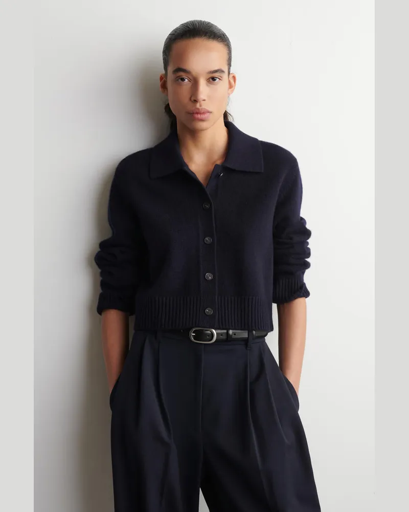 COS Strickjacke Aus Merinowolle Mit Kragen Blau