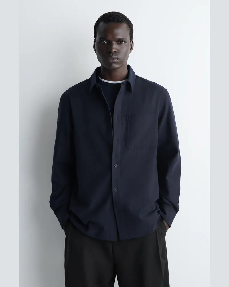 COS Lockeres Hemd Aus Gebürstetem Baumwoll-Mix Blau