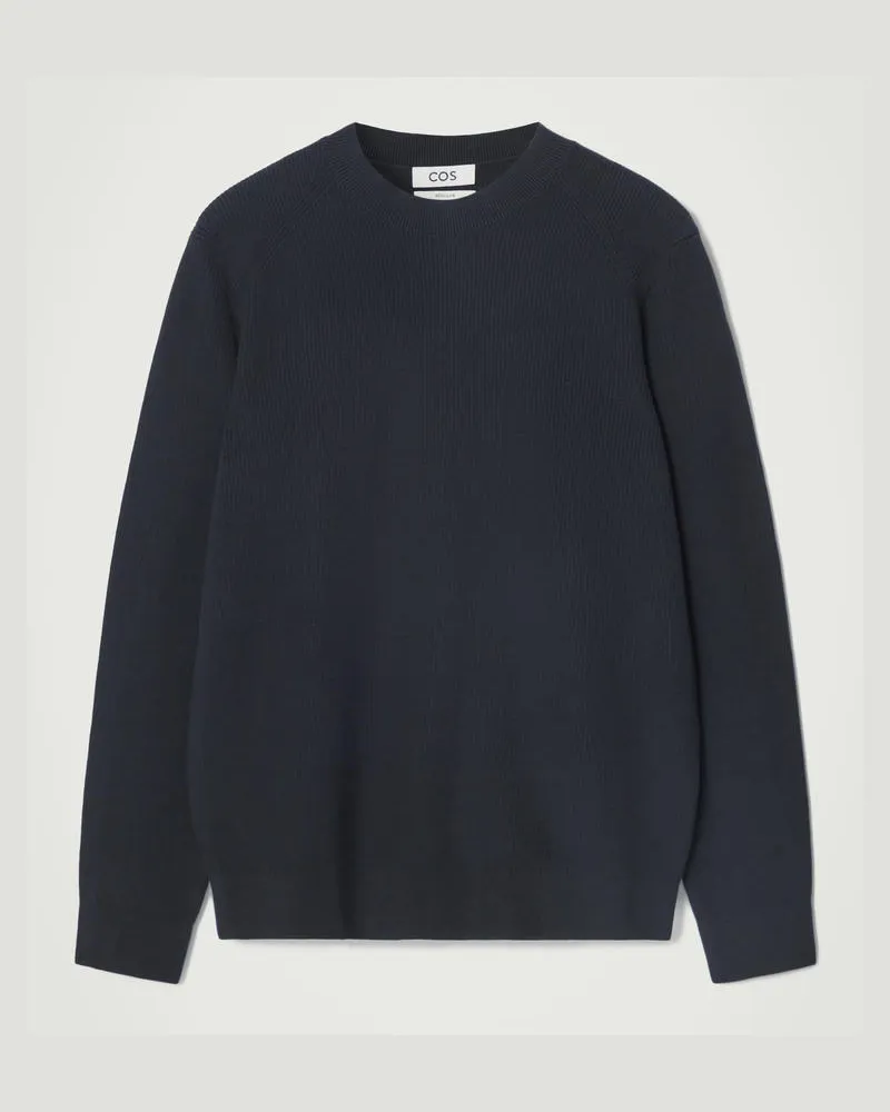 COS Gerippter Strickpullover Aus Baumwolle Blau