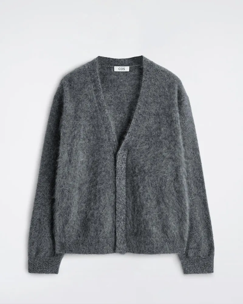 COS Strickjacke Aus Gebürstetem Kaschmir Grau