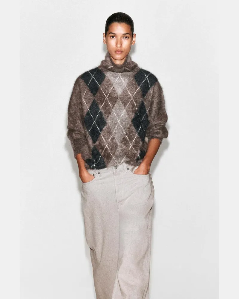 COS Argyle-Pullover Aus Reinem Gebürstetem Kaschmir Braun