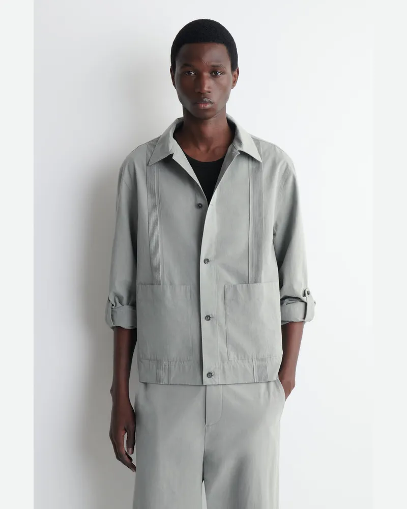 COS Hemdjacke Aus Baumwoll-Leinen-Mix Mit Biesen Grau