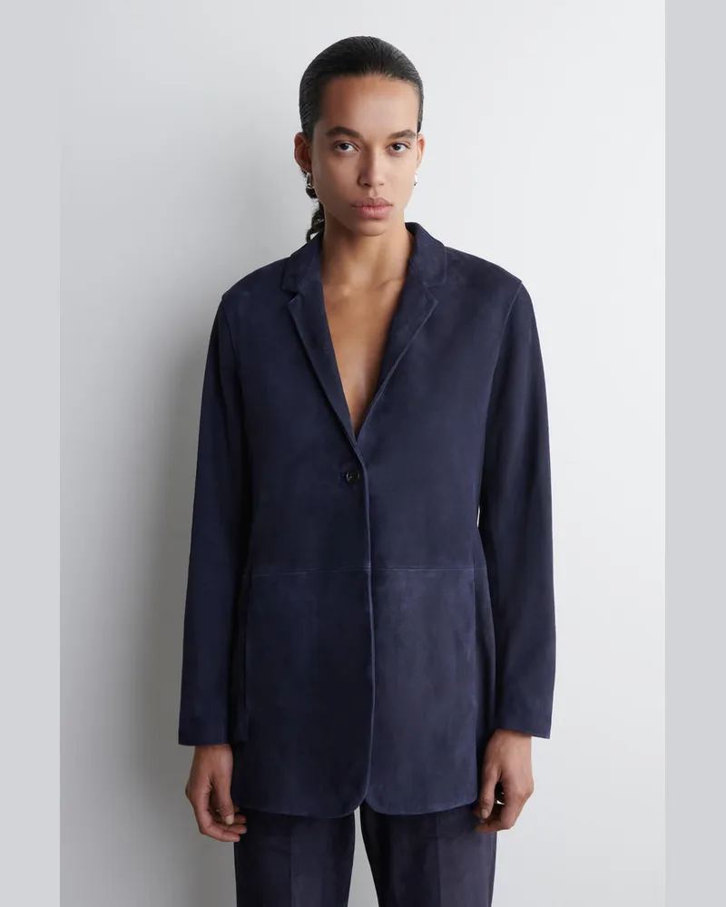 COS Einreihiger Blazer Aus Veloursleder Blau