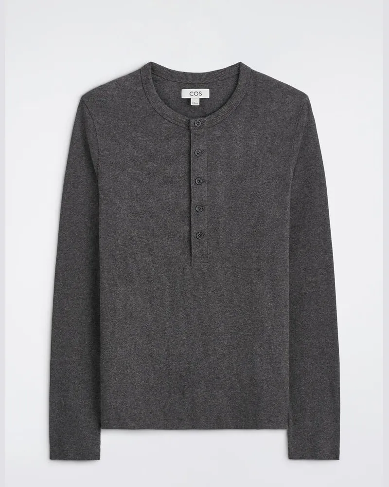 COS Schmales, Geripptes Langarmshirt Aus Baumwolle Grau