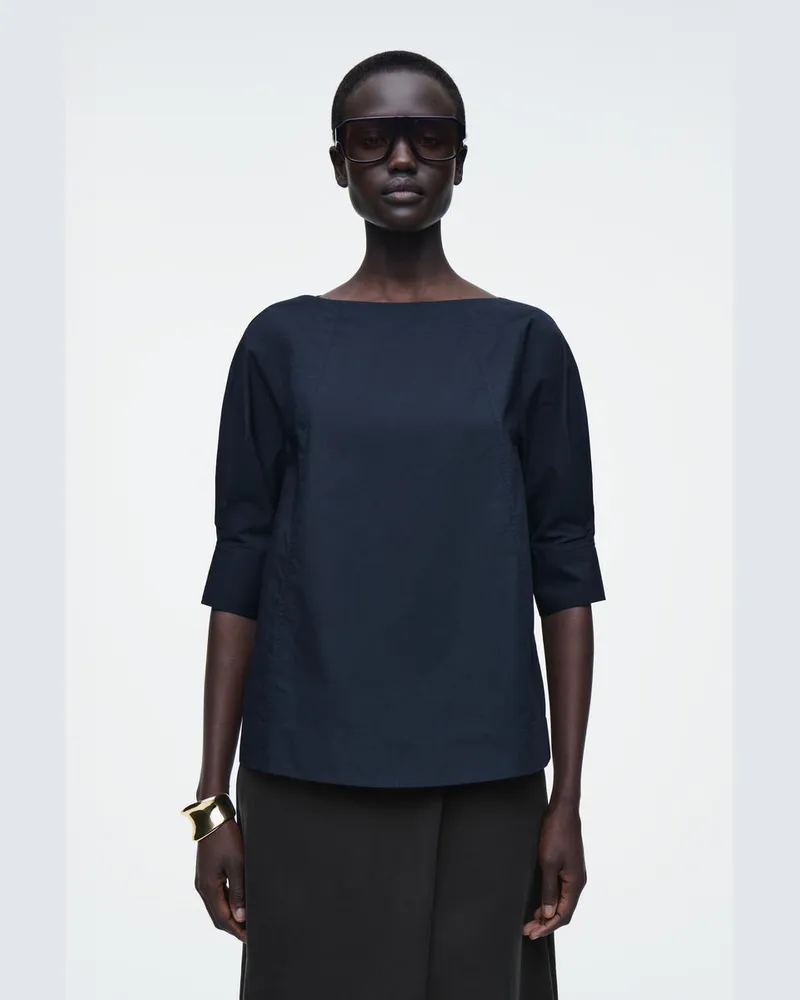 COS Voluminöse Baumwollbluse Mit U-Boot-Ausschnitt Blau