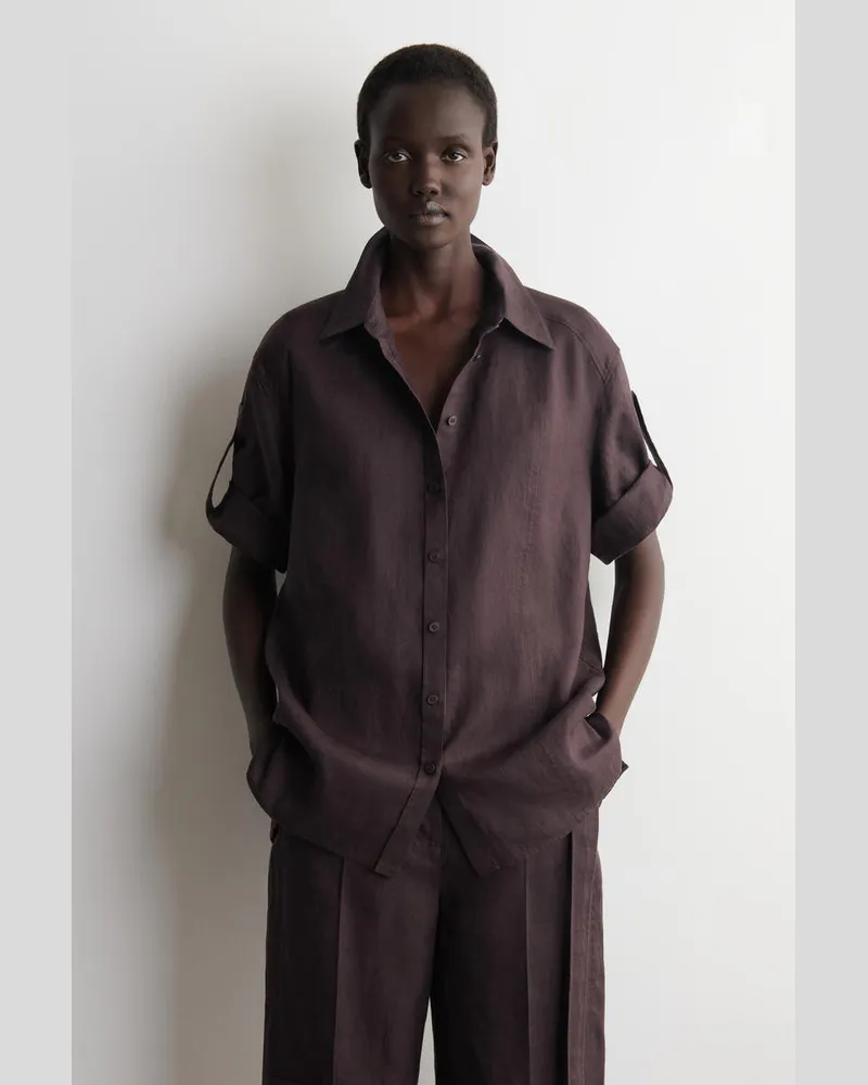 COS Leinenhemd Mit Umgeschlagenen Ärmeln Rot