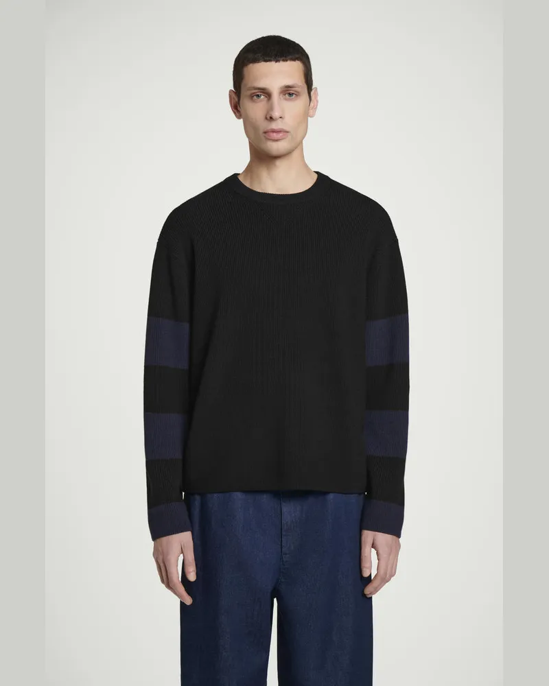 COS Gestreifter Pullover Aus Merinowolle Schwarz
