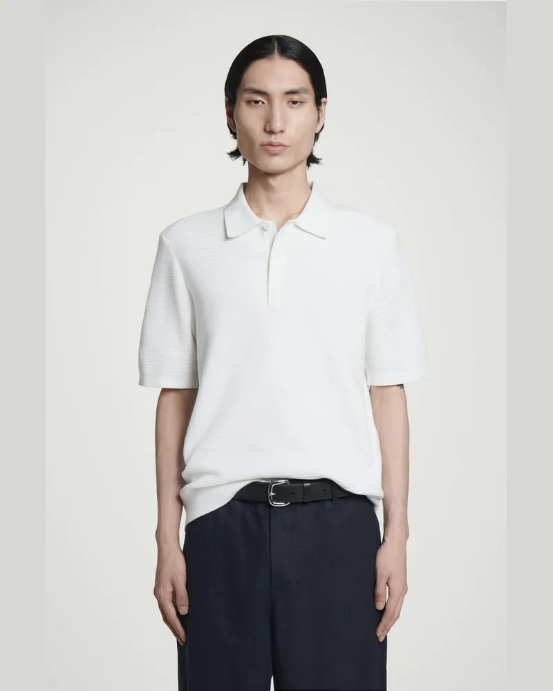 COS Strukturiertes Strick-Poloshirt Aus Baumwolle Weiß