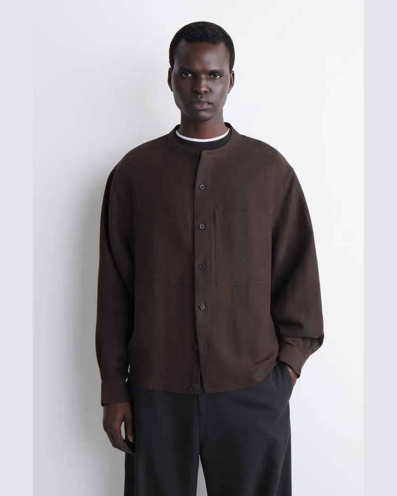 COS Oversized-Hemd Aus Leinen Mit Grandad-Kragen Braun