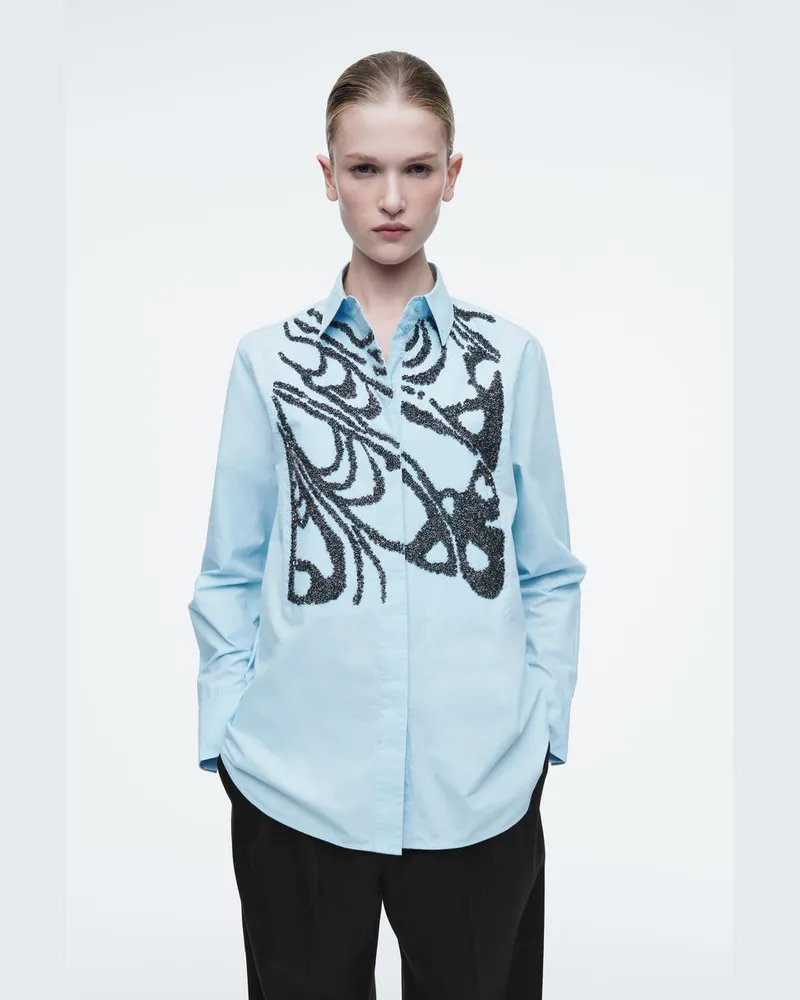 COS Lockeres Verziertes Hemd Blau