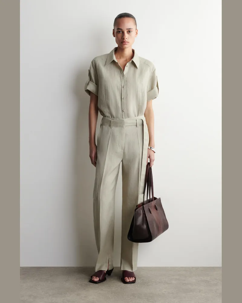 COS Leinenhose Mit Barrel-Bein Und Gürtel Beige