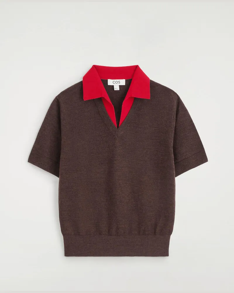 COS Poloshirt Aus Merinowolle In Lagen-Optik Braun