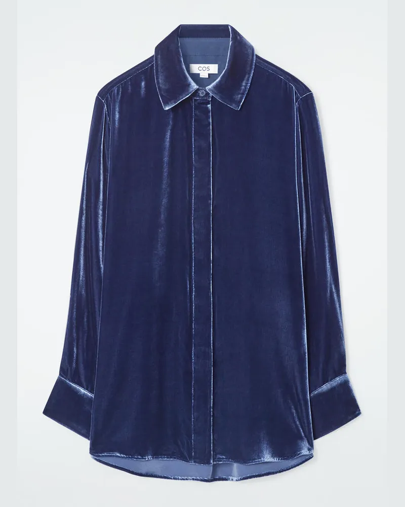 COS Lockeres Samt-Hemd Aus Seiden-Mix Blau