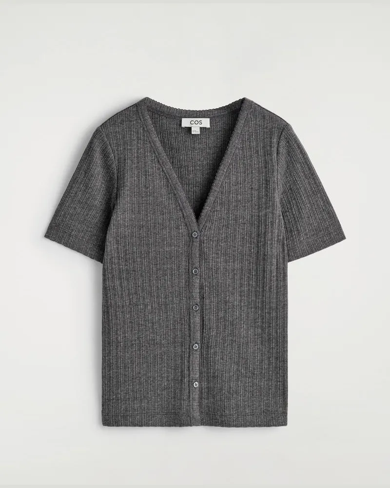 COS Kurzärmlige Strickjacke Aus Pointelle-Strick Grau