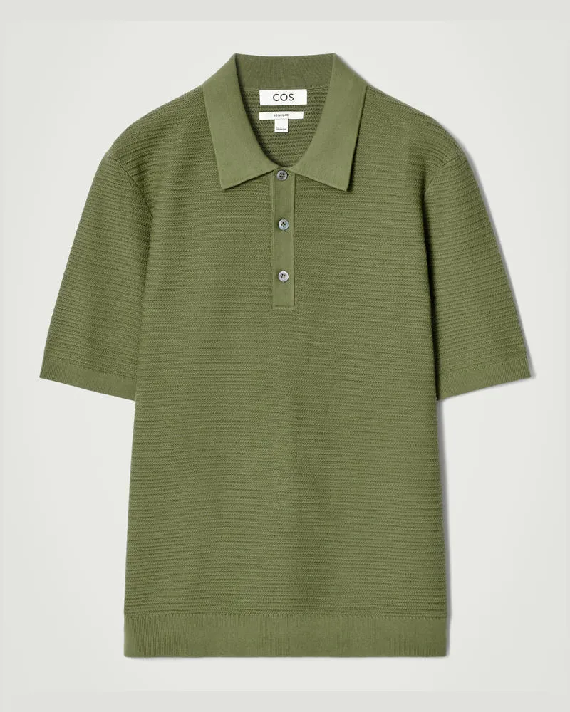 COS Strukturiertes Strick-Poloshirt Aus Baumwolle Grün