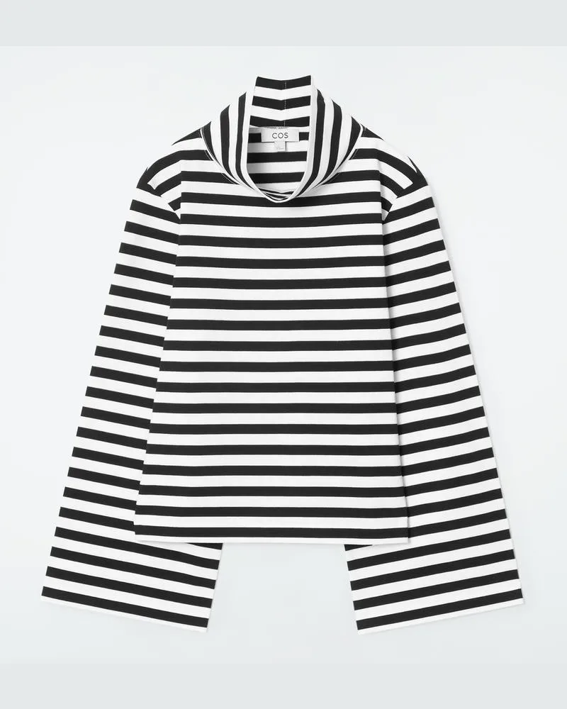 COS Gestreiftes Langarmshirt Mit Stehkragen Schwarz