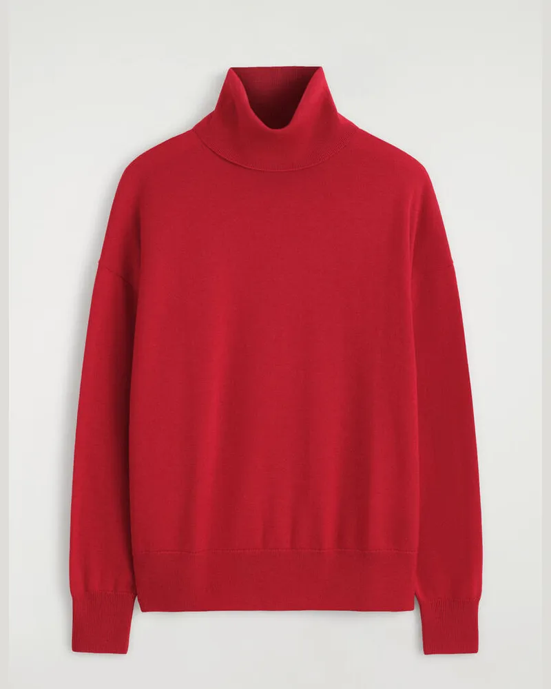 COS Pullover Aus Merinowolle Mit Lederaufnähern Rot