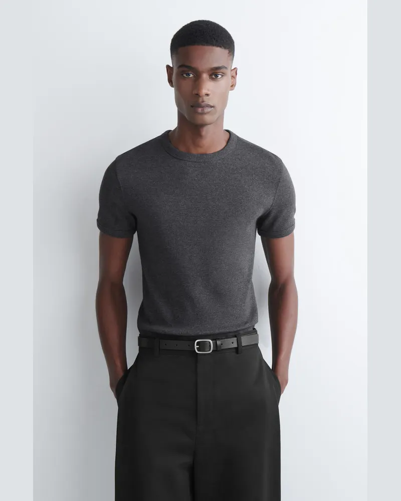 COS Schmal Geschnittenes Geripptes Baumwoll-T-Shirt Grau