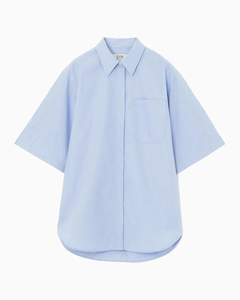 COS Oversized-Kurzarmhemd Mit Nadelstreifen Blau