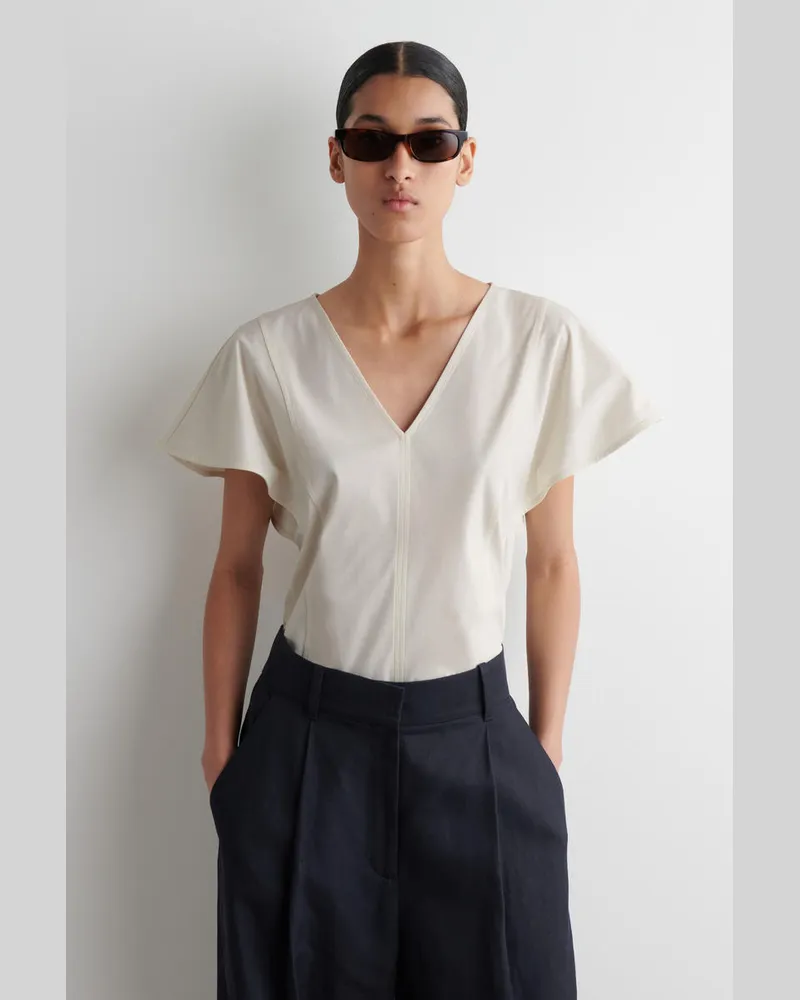 COS Oberteil Aus Baumwolle Mit Blütenärmeln Weiß