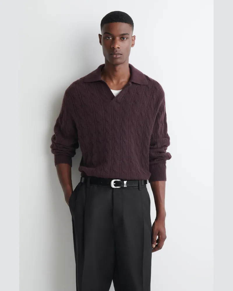 COS Polopullover Aus Kaschmir Mit Zopfstrickmuster Rot