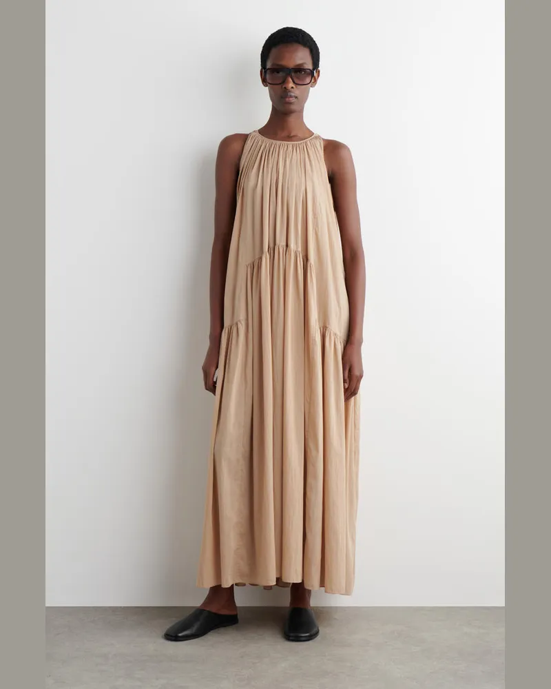 COS Neckholder-Maxikleid Mit Raffungen Beige