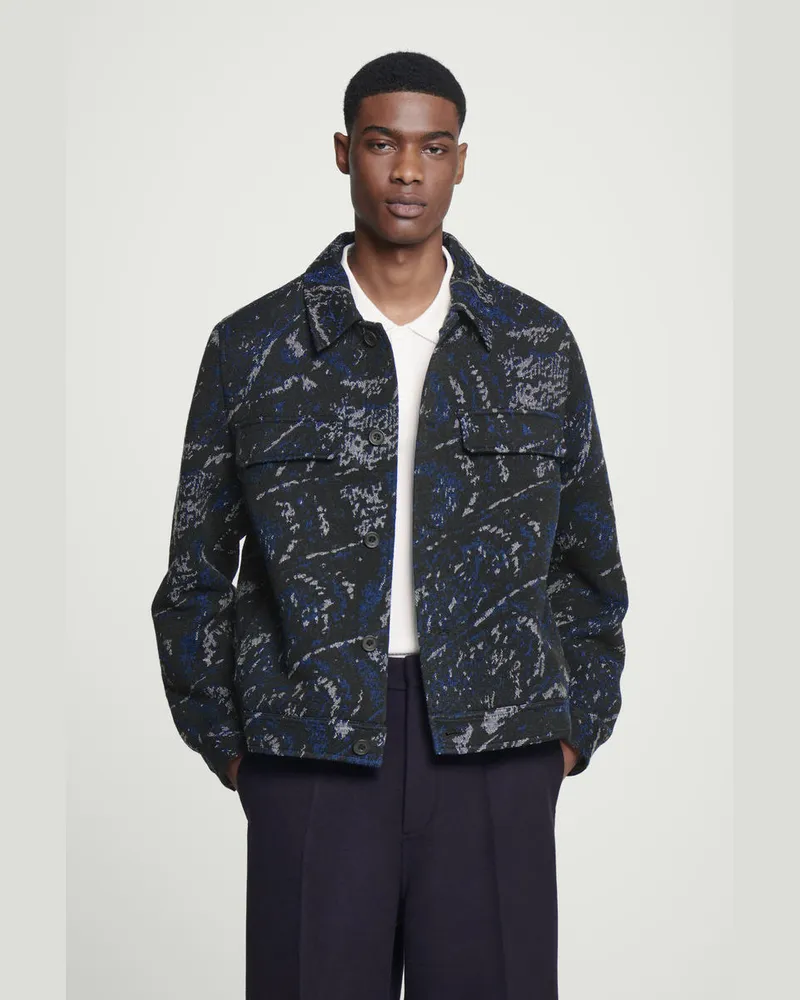 COS Lockere Hemdjacke Aus Jacquard Aus Woll-Mix Blau