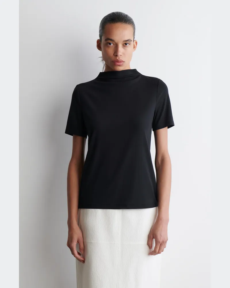 COS Drapiertes Jersey-T-Shirt Schwarz