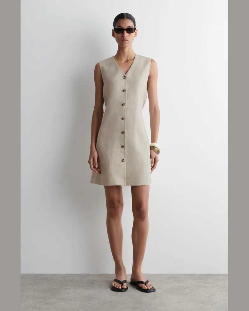 COS Minikleid Aus Leinen Mit Knöpfen Beige