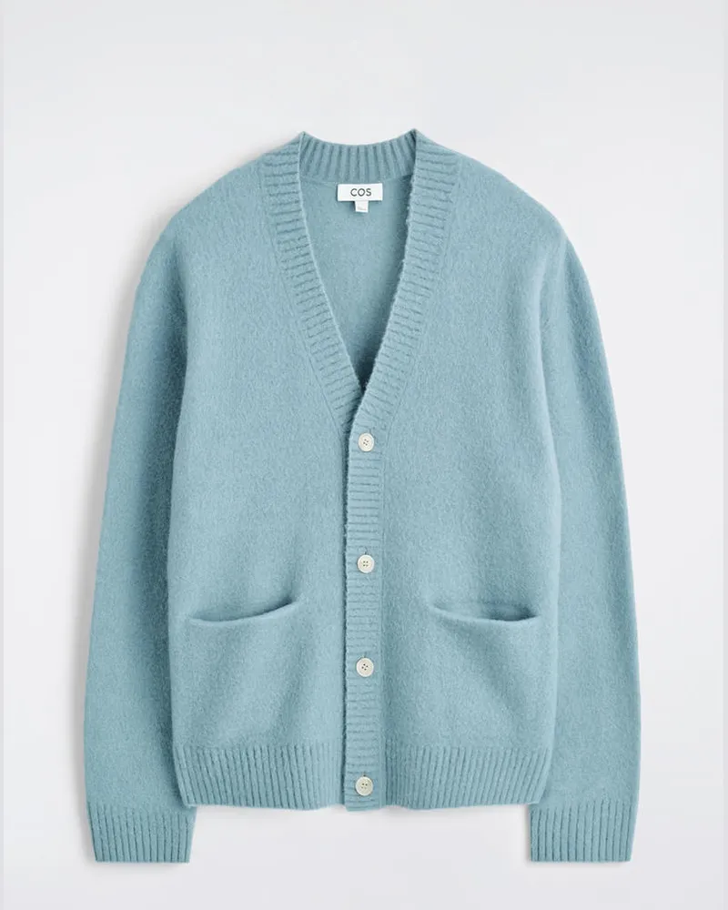 COS Strickjacke Aus Gebürsteter Wolle Mit V-Ausschnitt Blau