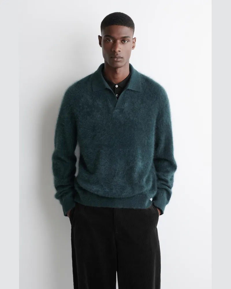 COS Polopullover Aus Gebürstetem Kaschmir Türkis