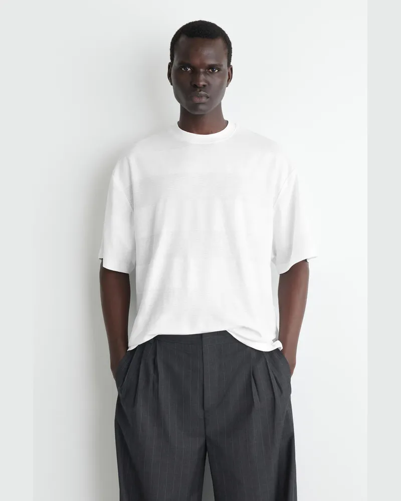 COS Oversized-T-Shirt Aus Leinen-Mix Mit Streifen Weiß