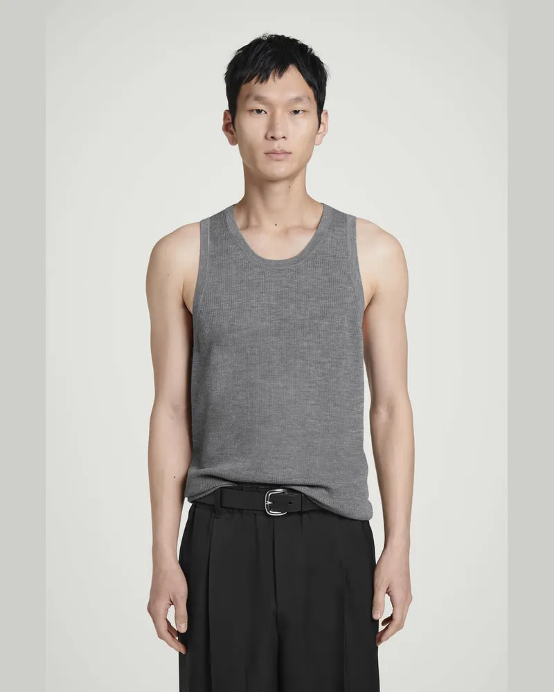 COS Geripptes Strick-Tanktop Aus Merinowolle Grau