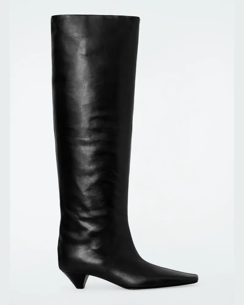 COS Kniehohe Lederstiefel Schwarz