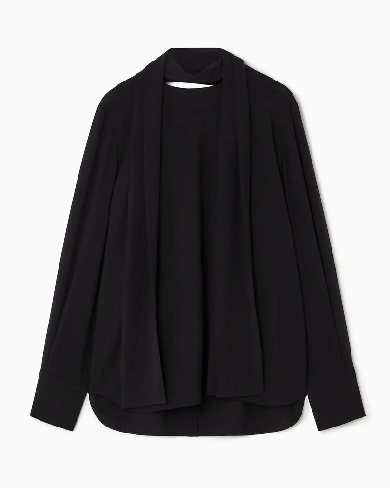 Cos Bluse Mit Bindebändern Und Cape-Detail Schwarz