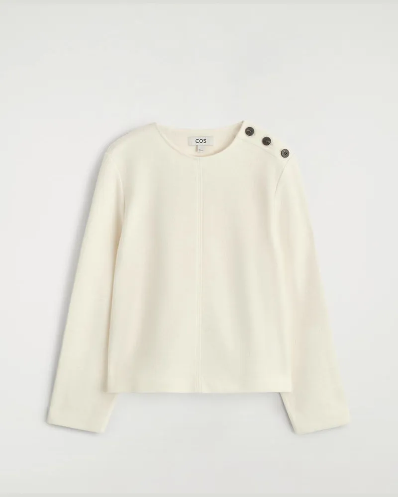 COS Sweatshirt Aus Kochwolle Mit Knopfdetails Weiß