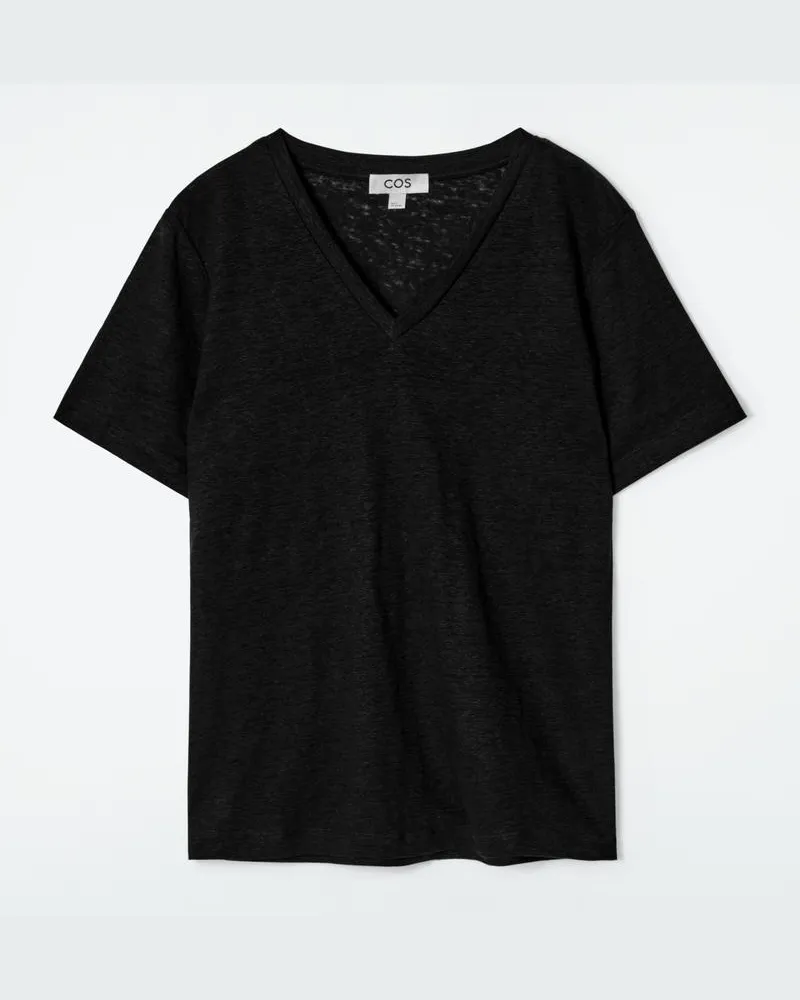 COS T-Shirt Aus Leinen Mit V-Ausschnitt Schwarz