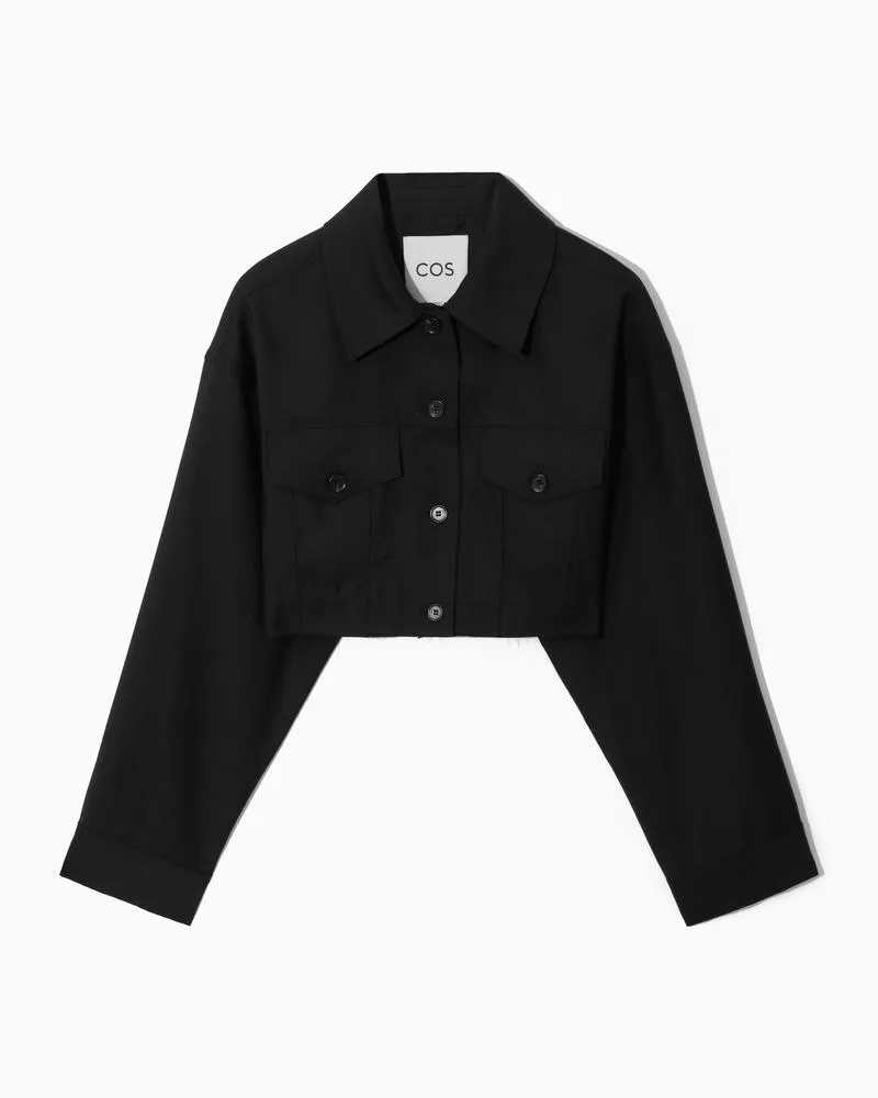 COS Verkürzte Oversized-Hemdjacke Aus Wolle Schwarz