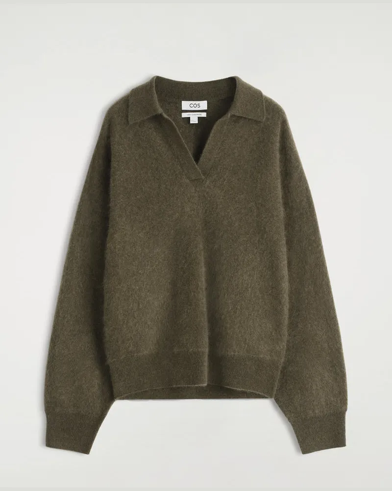 COS Polopullover Aus Gebürstetem Kaschmir Grün