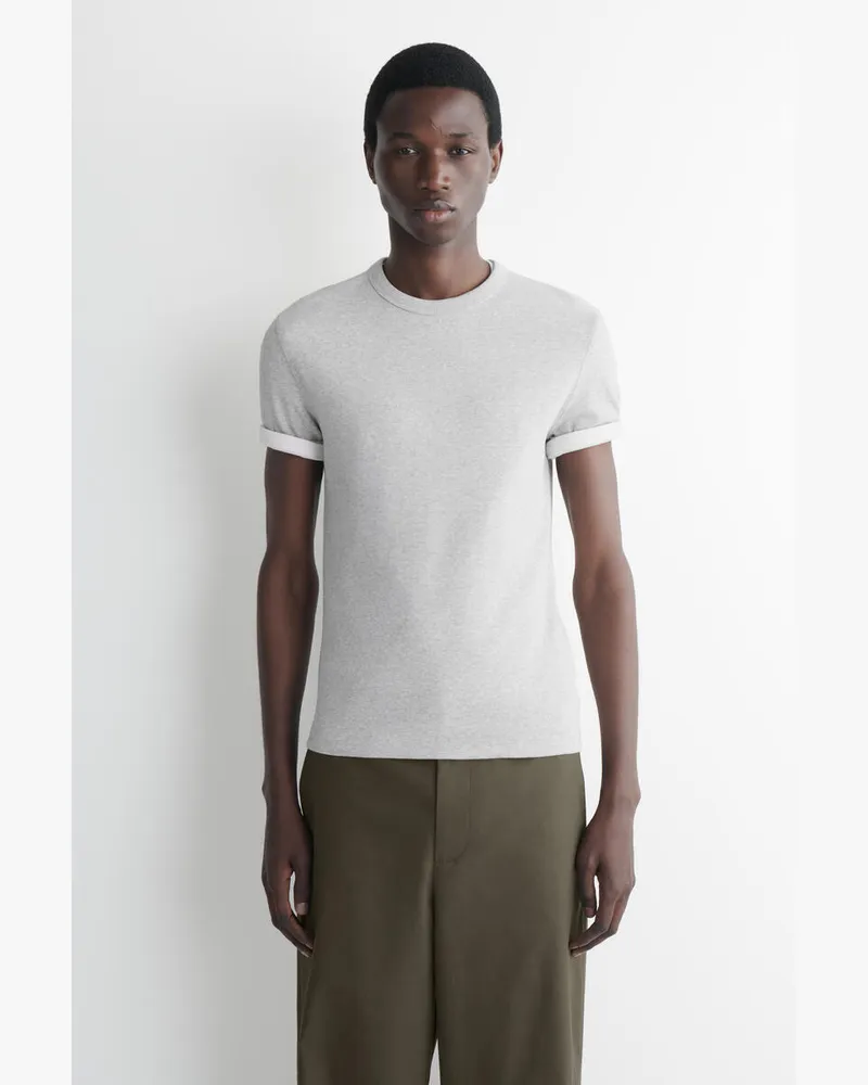 COS Schmal Geschnittenes Geripptes Baumwoll-T-Shirt Grau