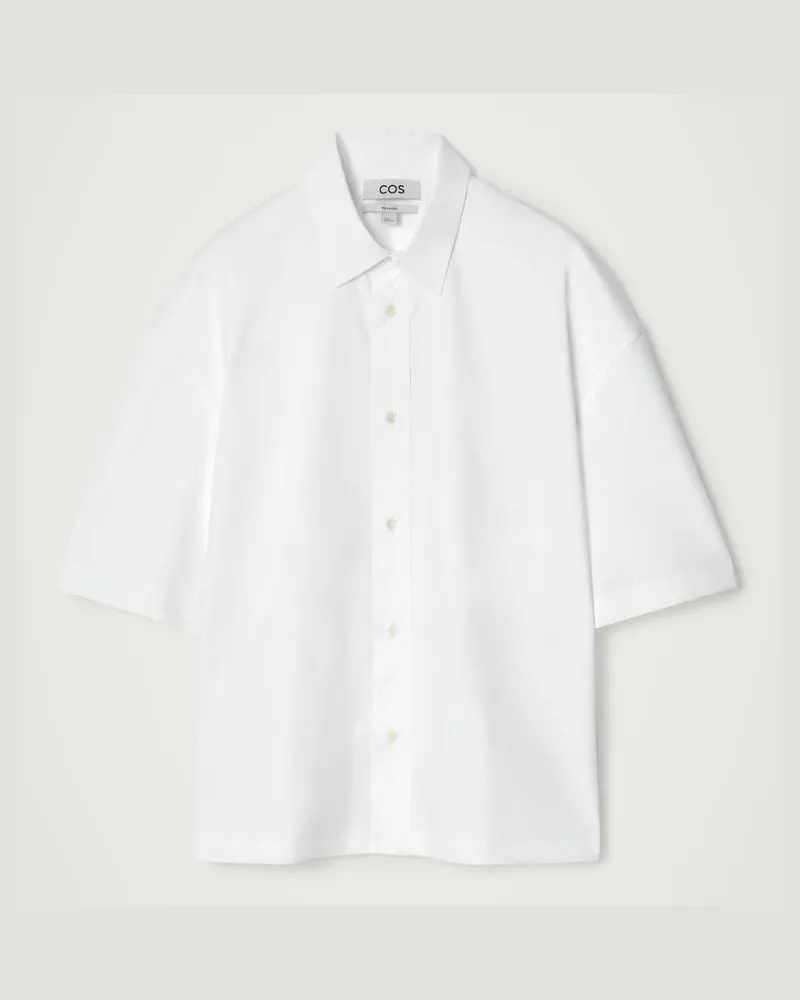 COS Kastenförmiges Baumwollhemd Mit Kurzen Ärmeln Weiß