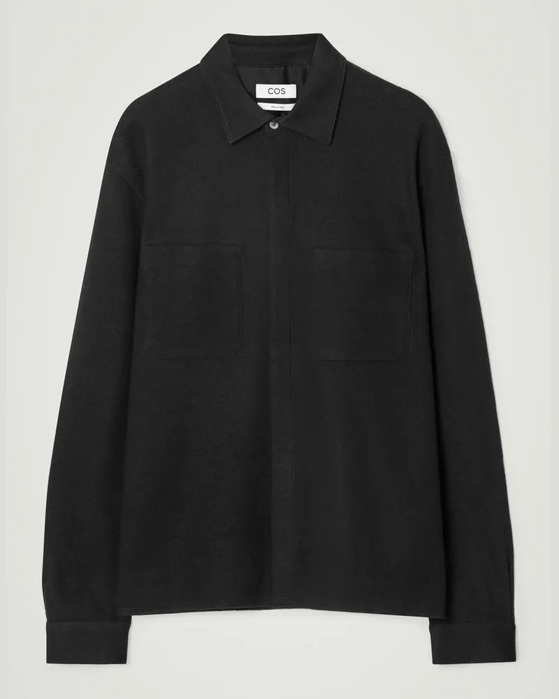 COS Lockere Hemdjacke Aus Gekochter Wolle Schwarz
