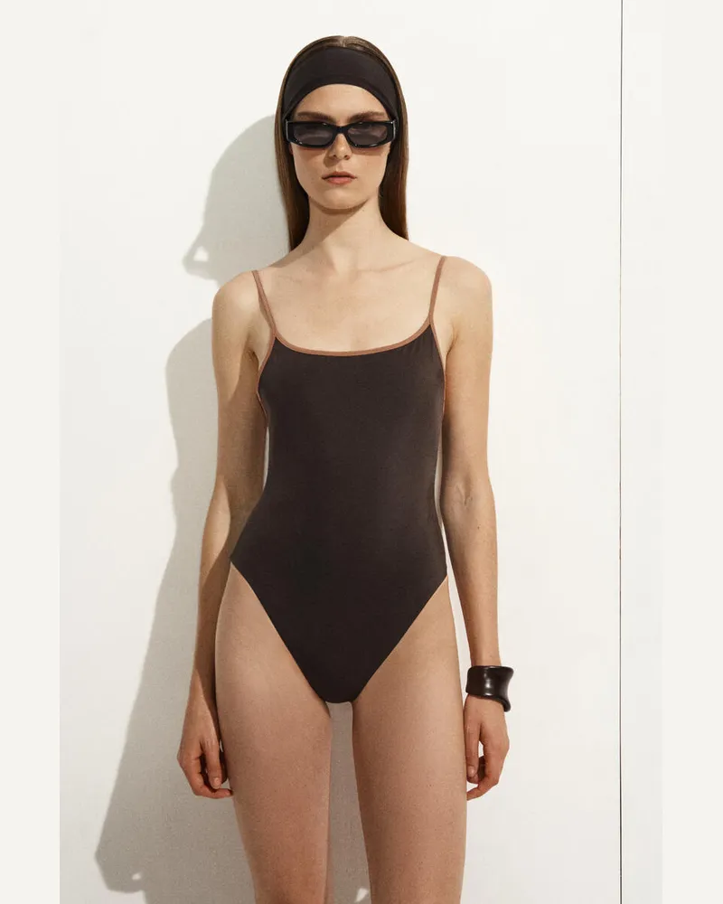 COS Contrast-Trimmed Swimsuit Braun