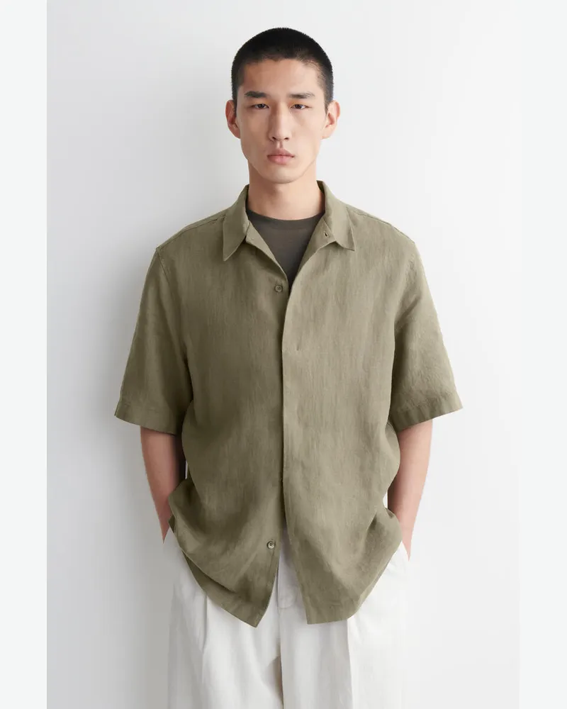COS Kurzarmhemd Aus Leinen Beige