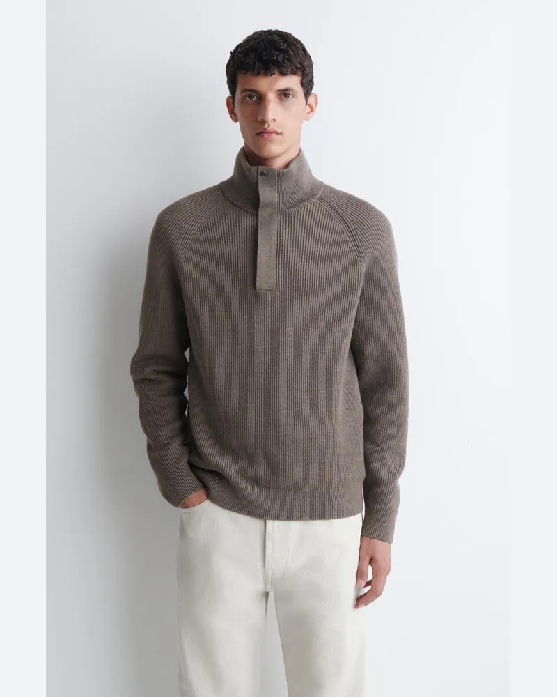 COS Gerippter Wollpullover Mit Kurzem Reissverschluss Braun