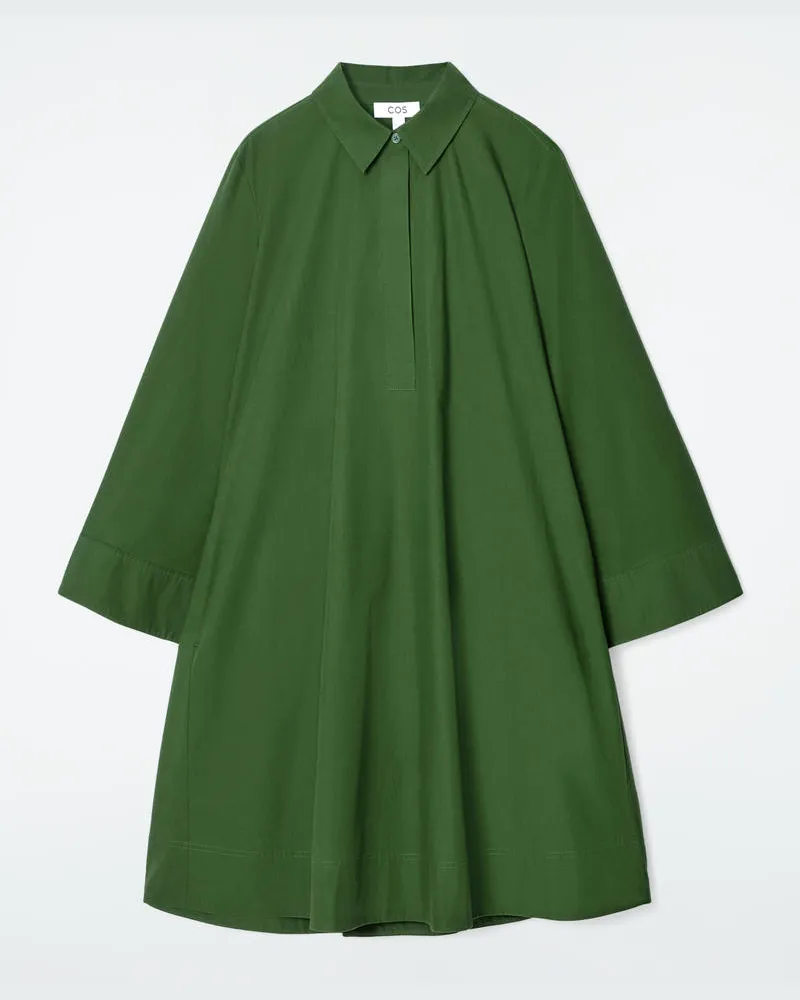COS Langärmliges Hemdkleid In A-Linie Grün