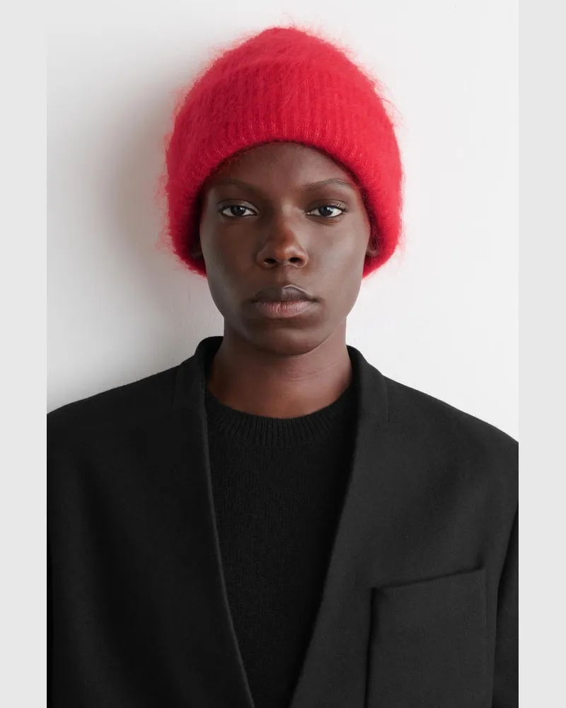 COS Gerippte Beanie Aus Mohair Rot