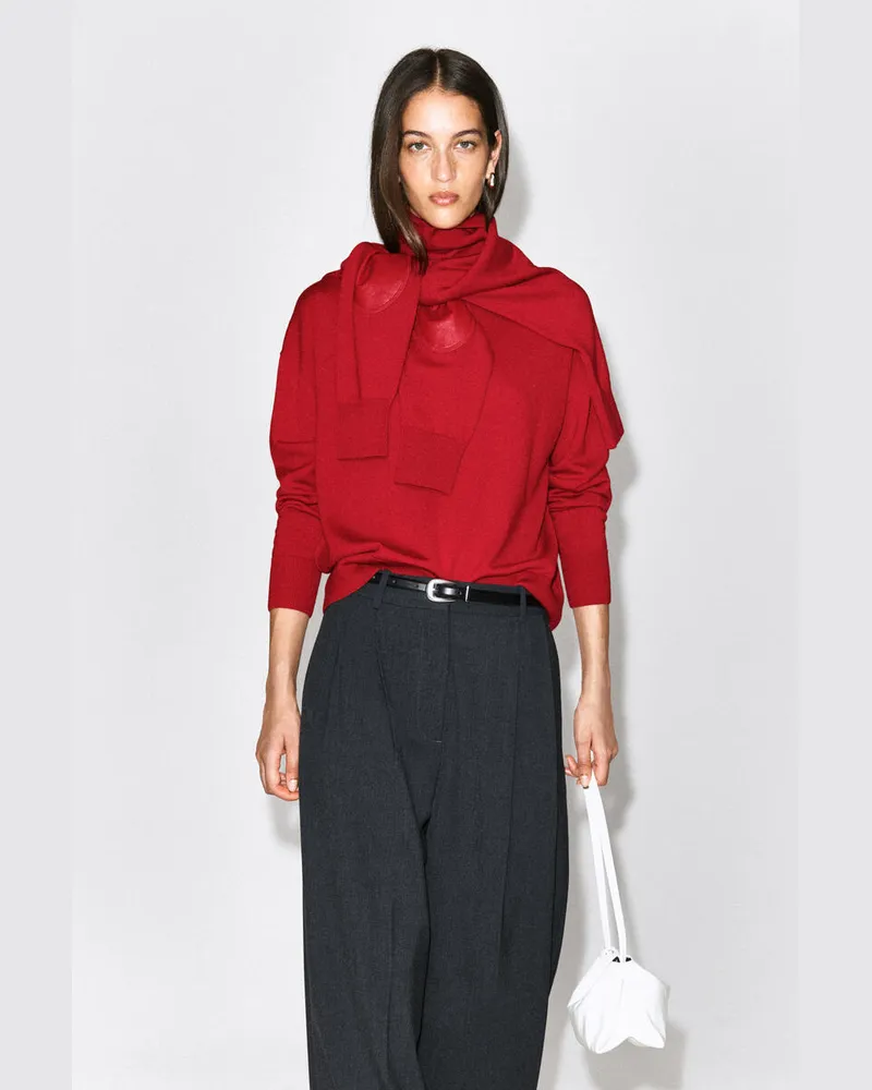 COS Pullover Aus Merinowolle Mit Lederaufnähern Rot