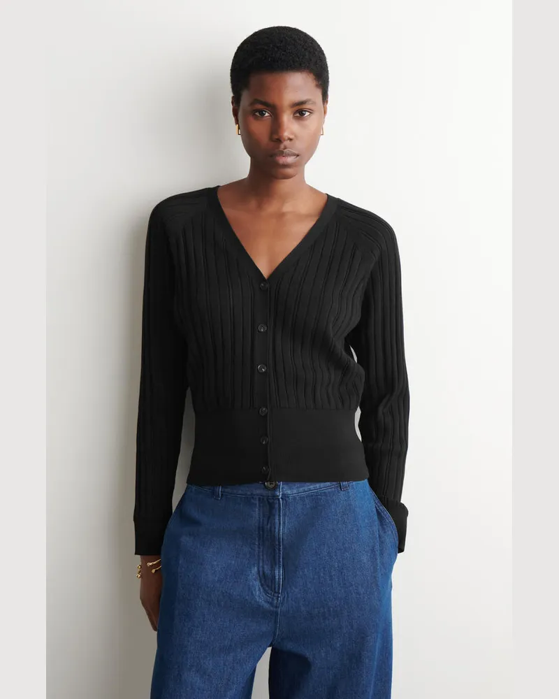 COS Strickjacke Aus Baumwolle Mit Pointelle-Muster Schwarz